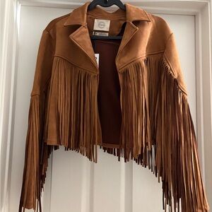 Tan faux suede Fringe Jacket